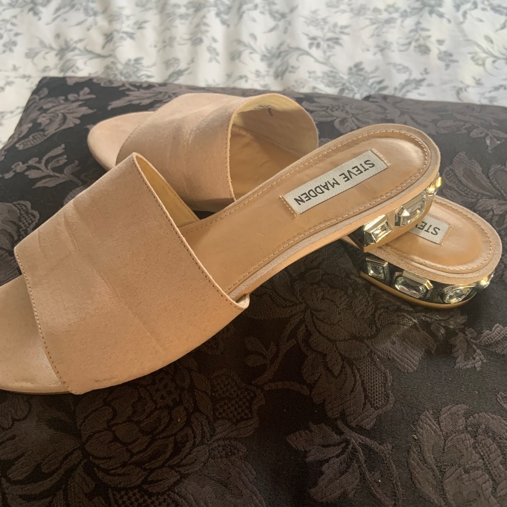 Pale pink jewelled heel slides